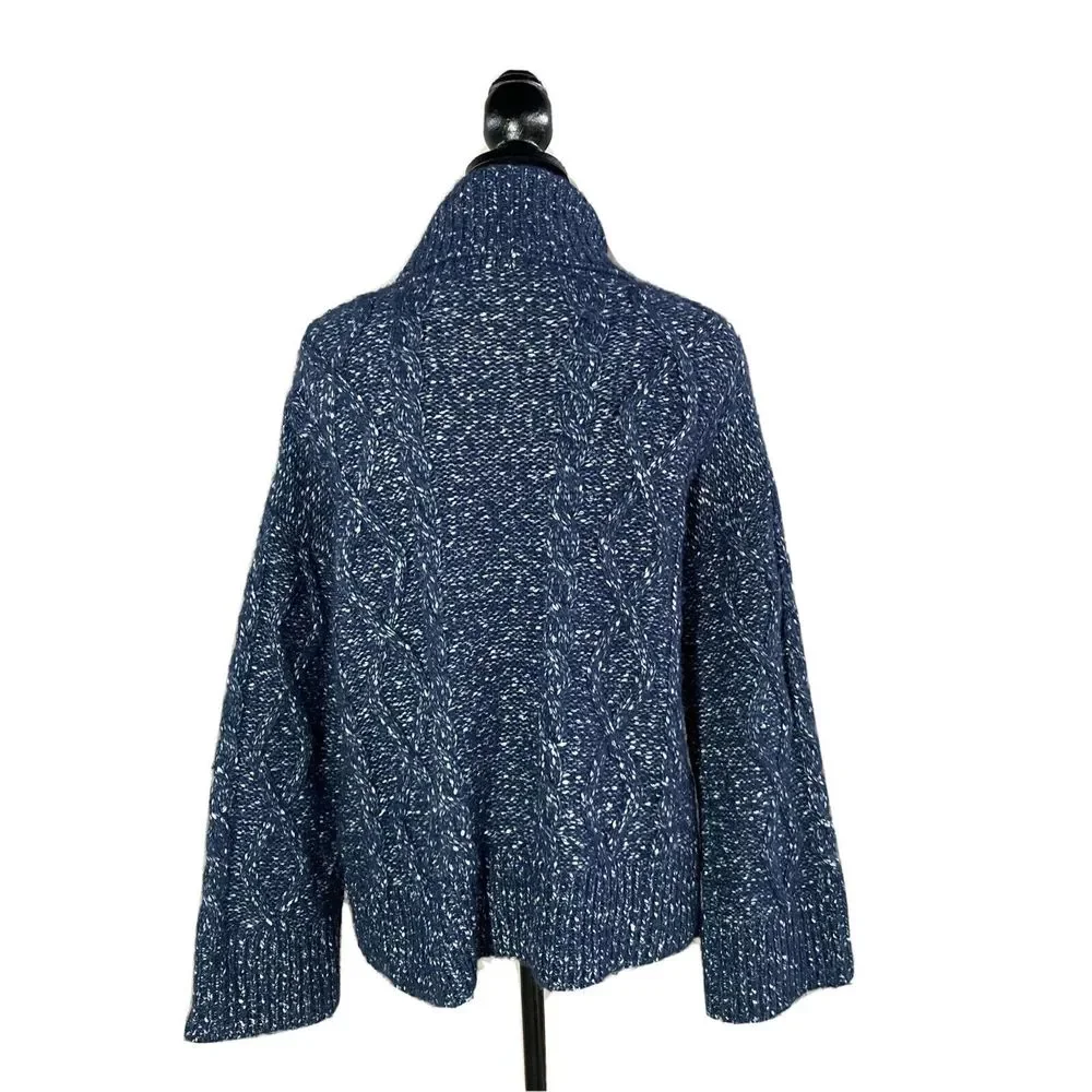 NEW Kate Spade Sweater M Heather Blue Turtleneck Chunky‎ Broome Wide Sl Oversize